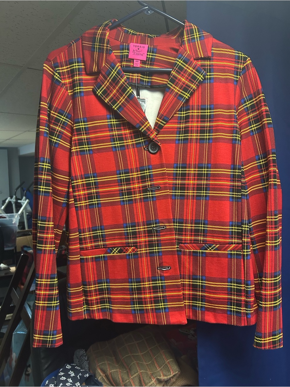 torrid Betsey Johnson Red Plaid Single-Breasted Blazer